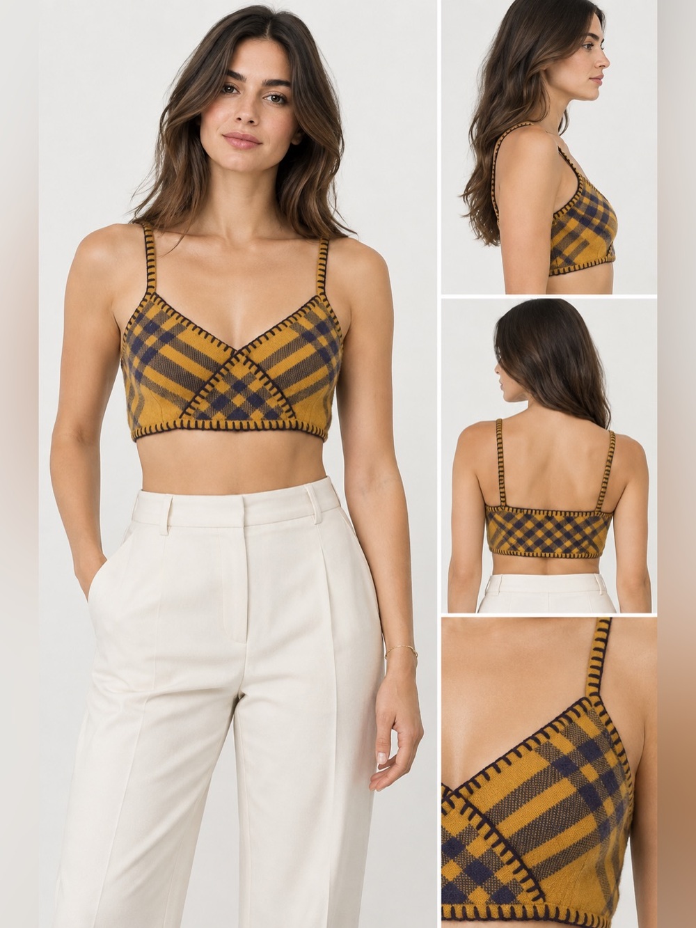 Burberry Plaid Cropped Tank in Mustard and Navy